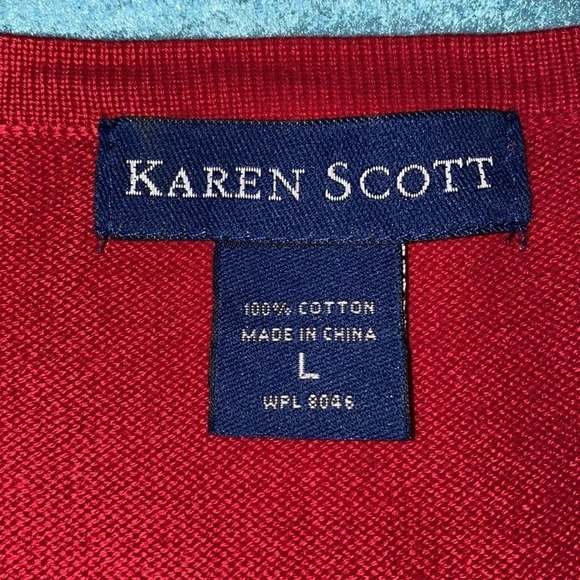 KAREN SCOTT knit sweater cardigan button up embroidered beaded sequins size L - Picture 4 of 9